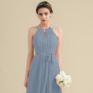 JJ's House A-Line Scoop Neck Knee-Length Chiffon Bridesmaid Dress Dusty Blue